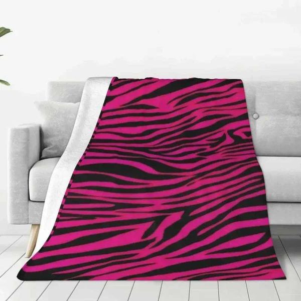 Pink Zebra Striped Veet Soft Throw Blanket for Sofa and Car