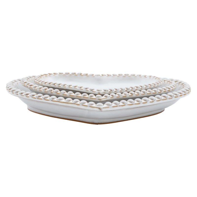 Beaded Heart Plates Set of 3 In Grey