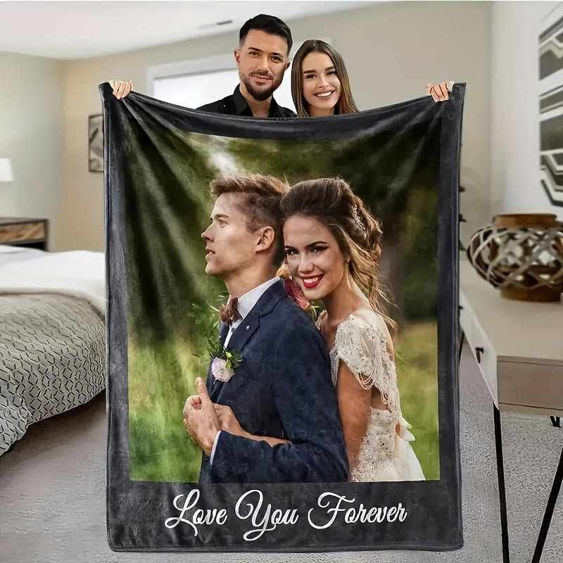 TEMU Customizable Flannel Throw Blanket With Digital Photo Print - All Seasons Tropical Style Knitted Throws With Personalized Embellishment - 100%