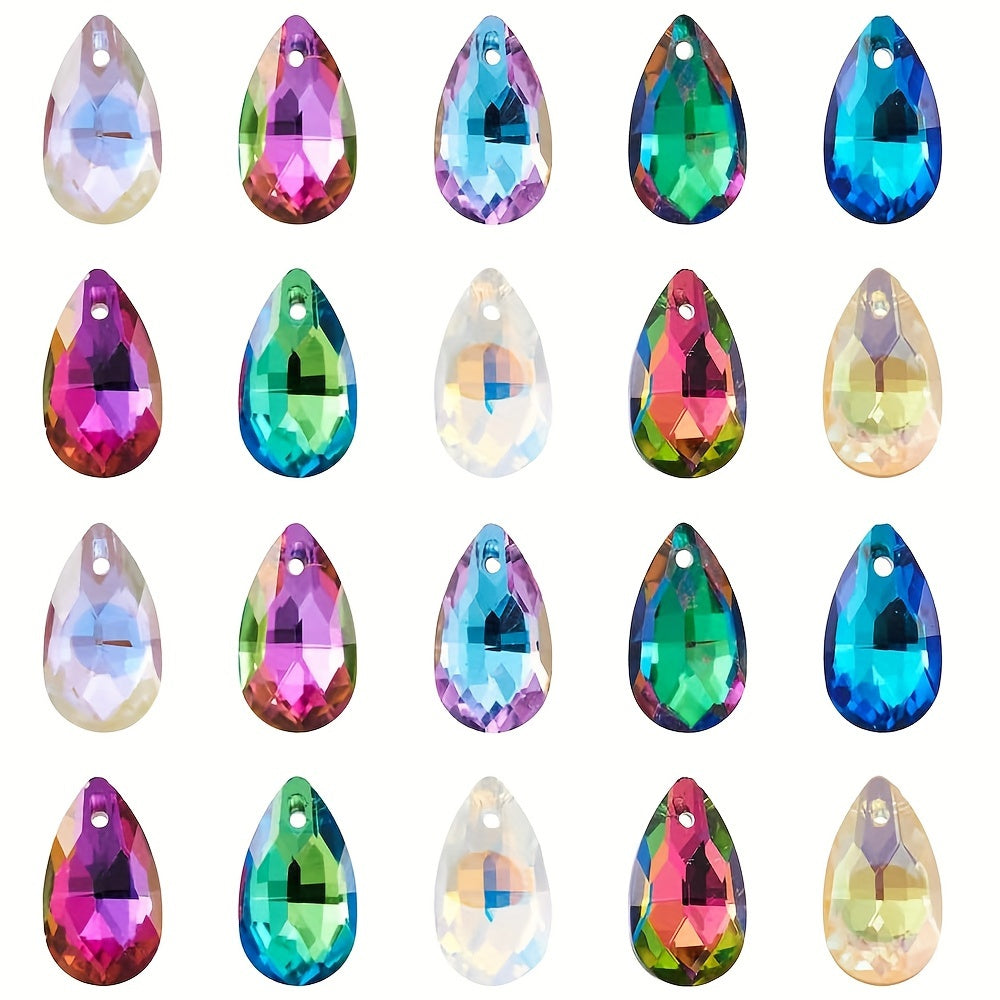TEMU 100pcs Efrey 16x9mm Teardrop Crystal Beads - Ab Iridescent Jewelry Beads With Reflective For Diy Earrings, Necklaces, Charms - Handmade Craft