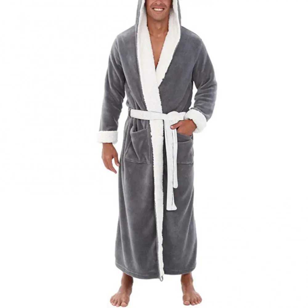 Bathrobe Clothes Nightgown Sleepwear Casual Long Sleeve Mens Man Winter Warm Flannel Robe Plush Shawl Male Bath Robe Lounge Home Y240919