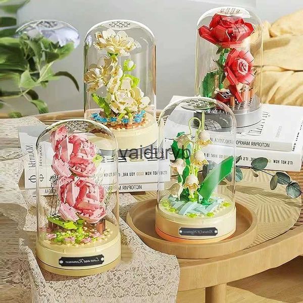 Bloc wer Music Box Building Potted Bouquet Bonsai Bric Plant DIY Home Decoration Gifts Toys For Girls Adult H240528