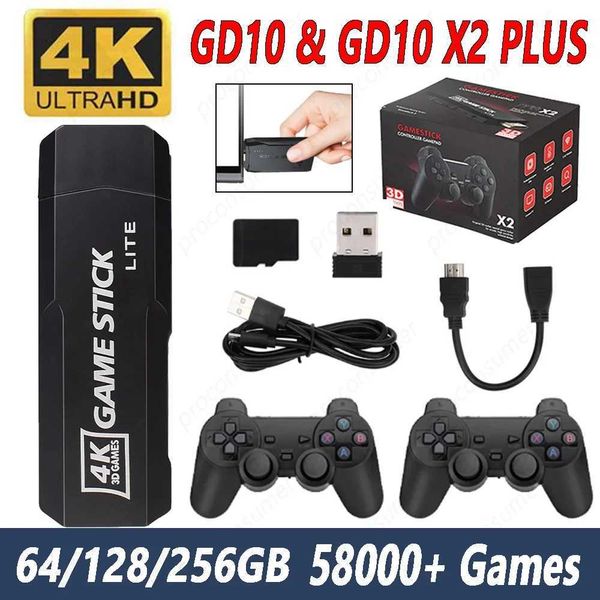 GD10 X2 Plus Gaming Stick 4K HD Retro Video Game Console Wireless Controller 64-128-256GB Built in 58000 Game Port TF Card Y241109