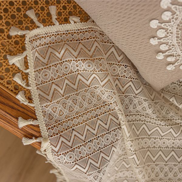 C258 Elegant Countryside Lace Curtain for Bay Windows - Hollow Design for Bedrooms & Living Rooms