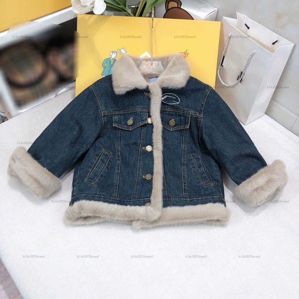 New Denim toddler jacket kids designer clothes girl boy Outerwear Size 110-160 Interior plush design baby coat