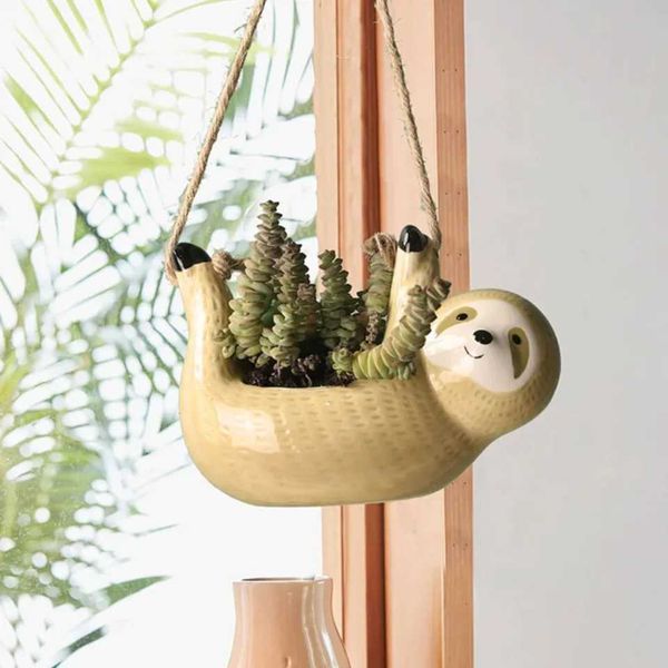 1 ceramic ceiling plant pot Scindapsus green algae ceiling flower basket flower pot cartoon animal vase garden decoration Y250115