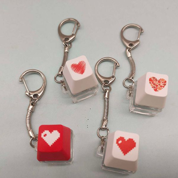 Cute Heart Keycap Keychain Fun Fidget Toy Keyboard Key Chain Ring Bag Charm Earbud Case Cover Accessories Stress Relief Friends