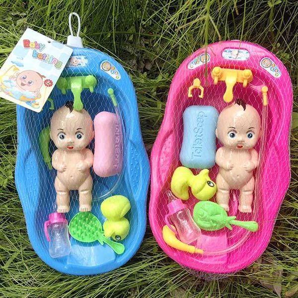 Baby baby doll resting baby doll bathroom toy bathroom set with bathtub shower accessories soap duck bottle children pretend to play Y250120