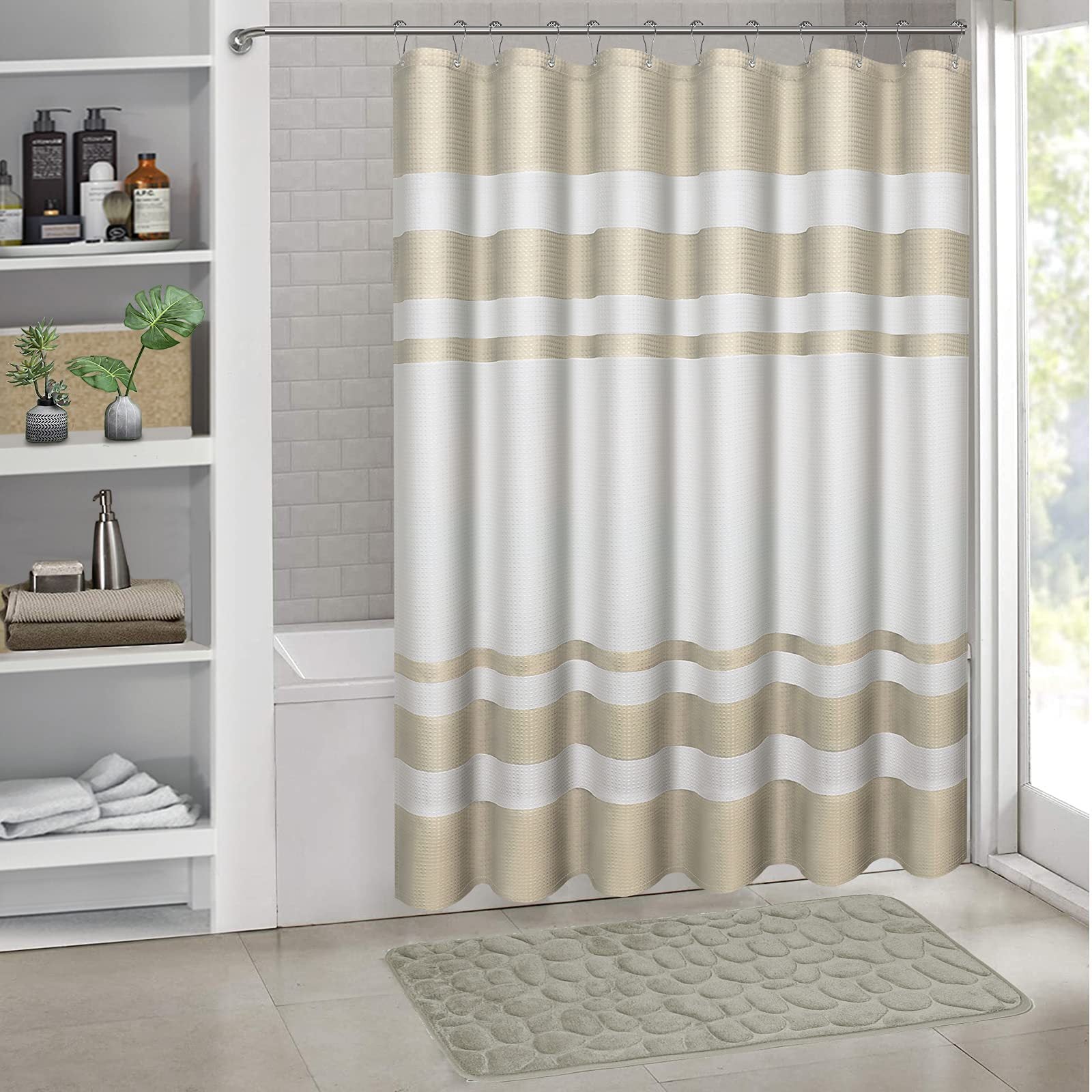 YL-36978 digital printed cloth shower curtain waterproof thick bathroom partition curtain with hook