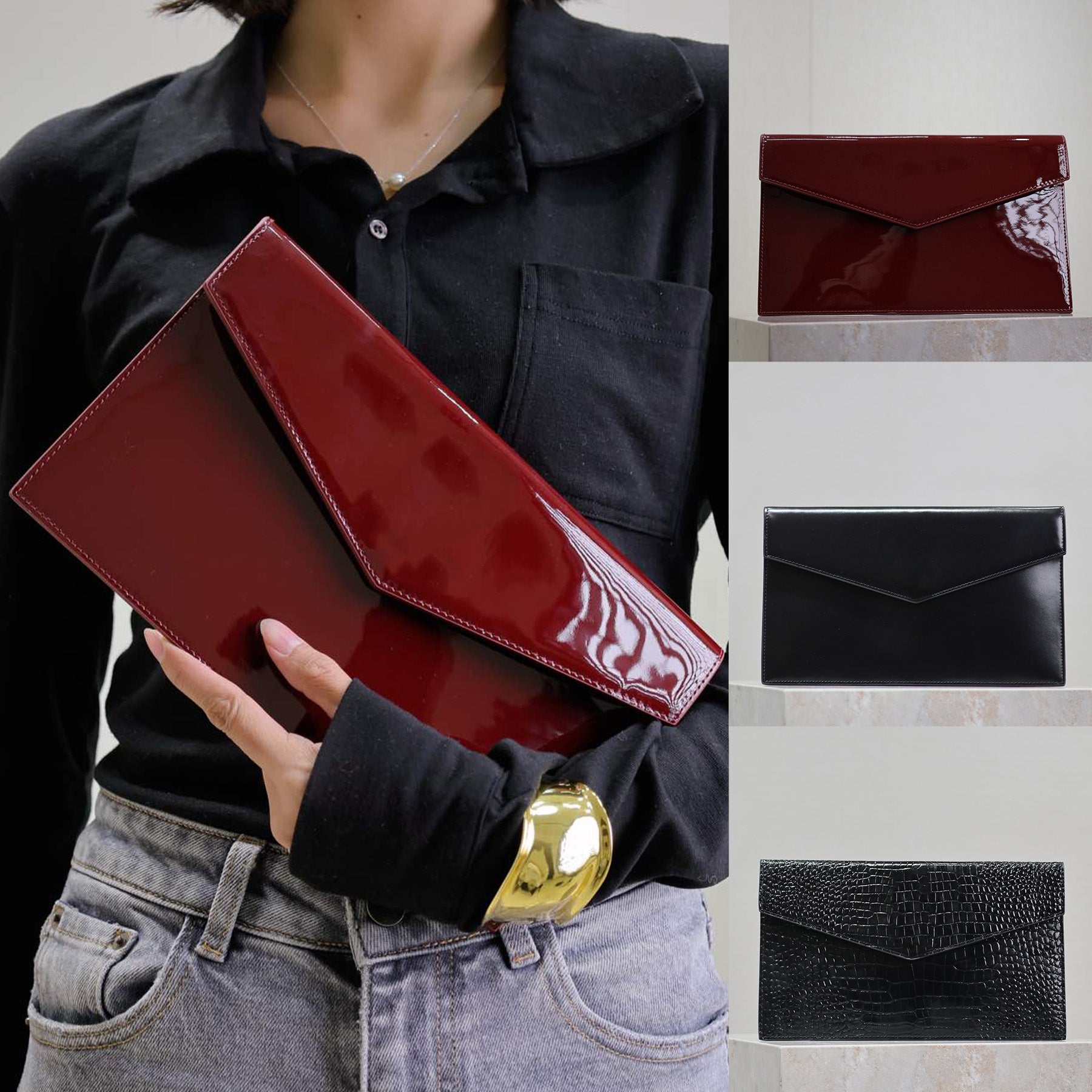 Latest 10A Uptown Pouch In Patent Leather Luxury Designer Genuine Leather Golden Hardware Clutch Bag Magnetic Snap Closure Handbag Women Casual Shop