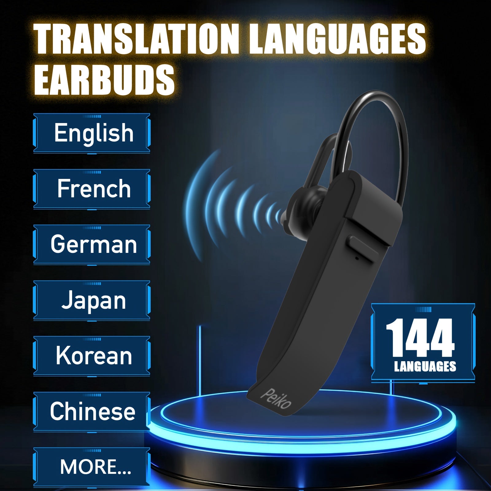 TEMU Peiko Wolrd Language Transaltor Single Earphone Earbud Supports 136 Language Accent Online Real Time Voice Translation Supports 11 Offline Voice