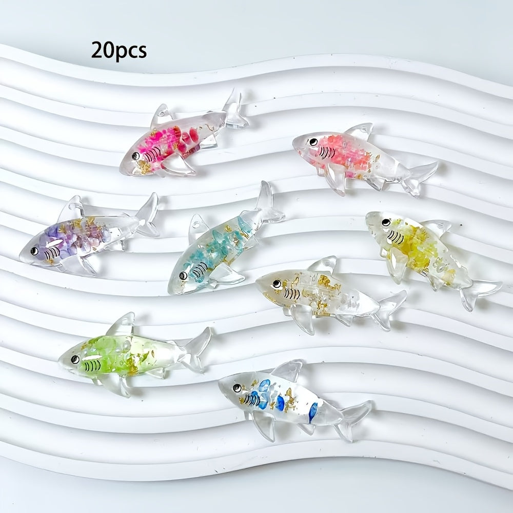 TEMU 20pcs -the-dark Glitter Shark Charms - Multicolor Mini Marine Animal Decor For Making, Aquarium & Garden Ornaments, Necklaces, Earrings,