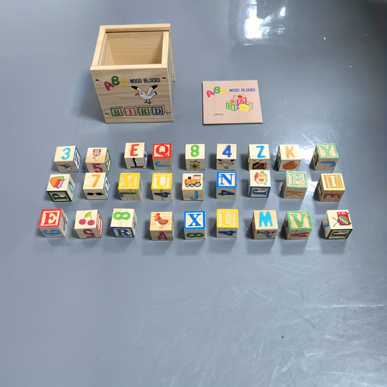 TEMU 27pcs Printed Wooden Abc Building Blocks, English , Educational Puzzle Toys