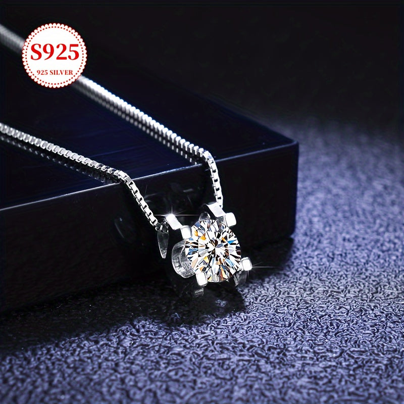 TEMU S925 Silver Moissanite Necklace, Women's Jewelry, Pendant, Stylish Trendy Accessory, Collarbone Chain, Engagement Jewelry, Present For Women,