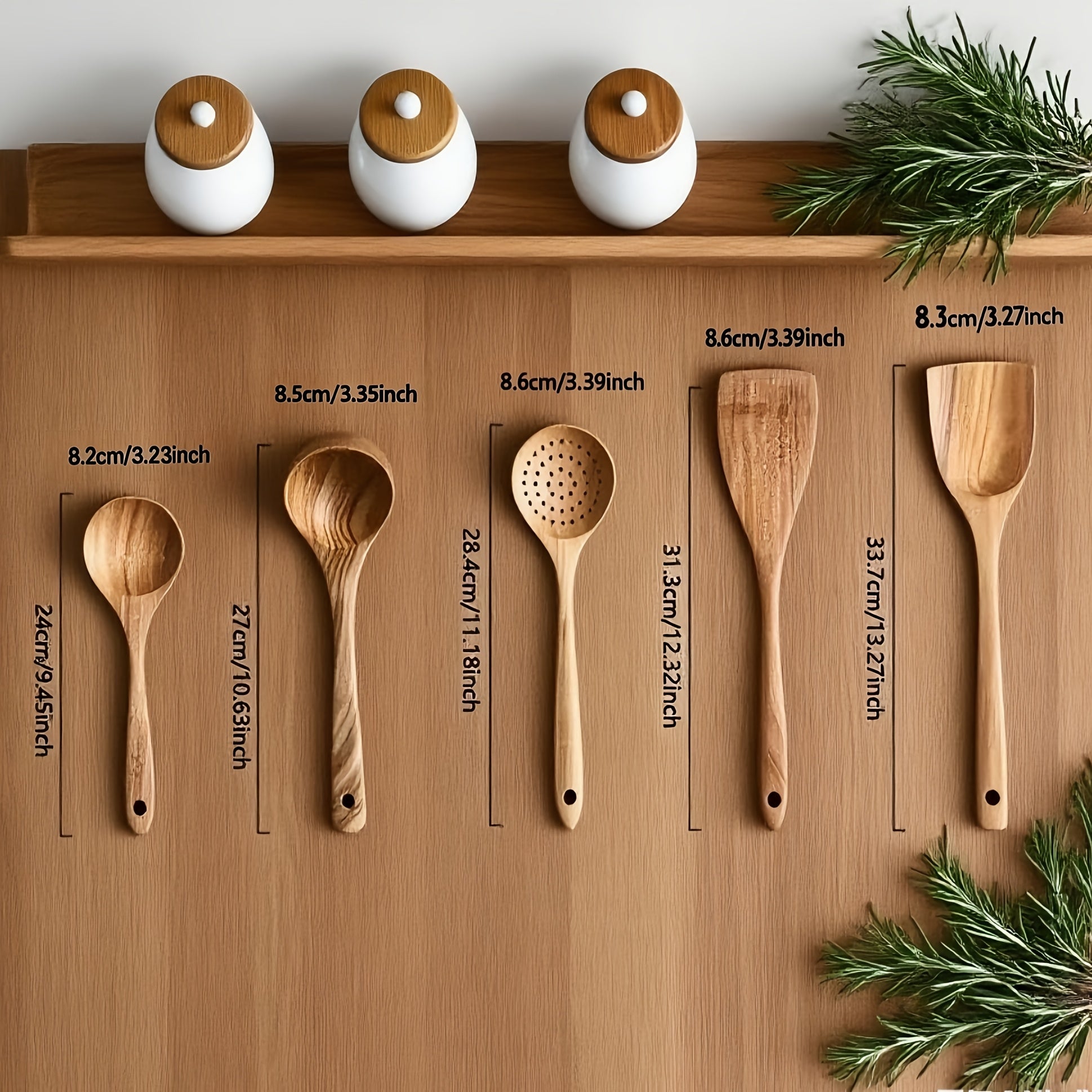 TEMU 5-piece Premium Wooden Kitchen Utensil Set - Ergonomic Handles, Natural , Spatula, Soup Ladle & Pan Spatula, Heat-resistant & Easy To Clean,