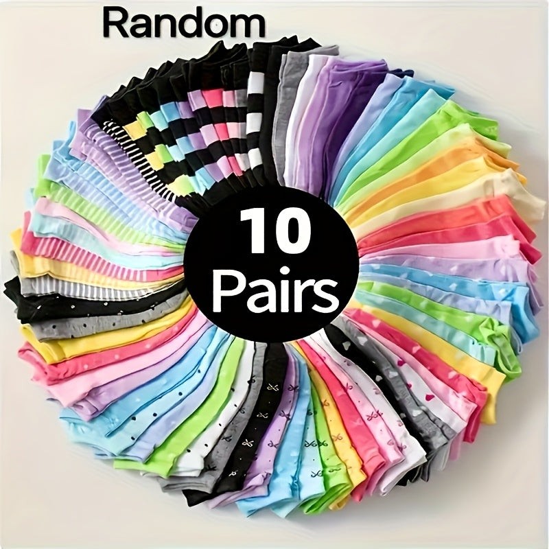 TEMU 10 Pairs Women's Breathable Casual Short Socks - Candy Color Rainbow Stripes With Side Stripe Patterns, Ankle Socks For Casual Attire, Hand