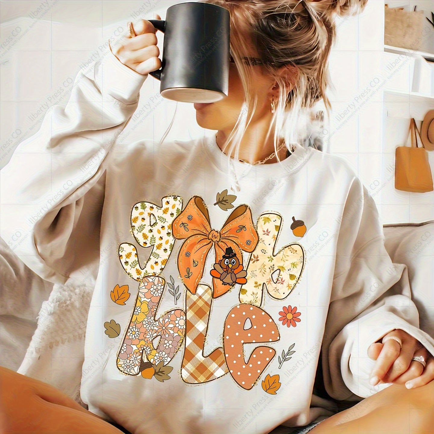 TEMU 10-inch "" Thanksgiving Heat Transfer Sticker - Festive Bow & , Washable Durable Dtf Vinyl Decal For T-shirts, Bags, Sweatshirts - Perfect Fall