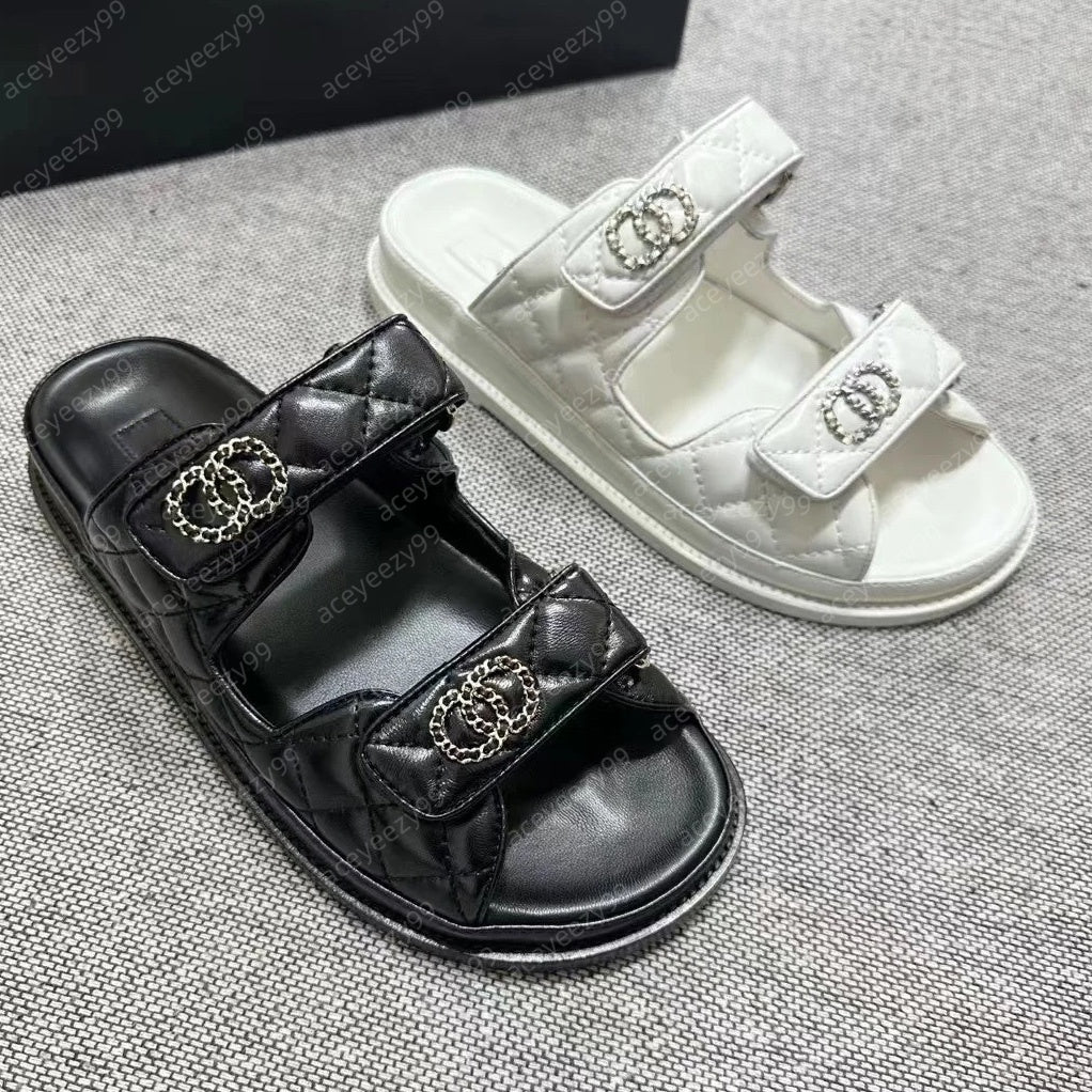 Women Sandals Calfskin Sandals Women Slipper Designer Slides Shoes Platform Flats sandale Low Heel Wedge Diamond Sandal Slip On Ankle Strap