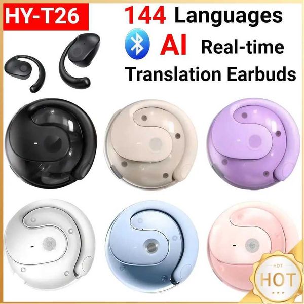 Cell Phone Earphones Wireless BT AI Real-time Language Translation Earphones 144 Languages Ear Hanging Headphone Translator for Travel Busin