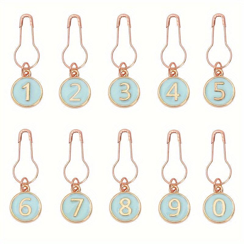 TEMU 10pcs Set Of Enamel Numbers Sewn Markers - Alloy Hooks And Knitted Symbols, 0-9, In Colors, Suitable For Knitting, Weaving, Sewing, And Sewing