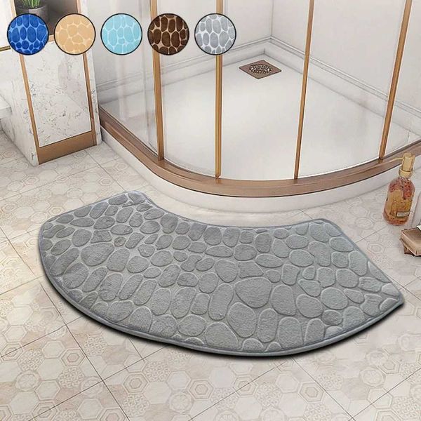 Bathro Mat Curve Foot Mat Pebble Emboss Carpet Curved Bath Mats Non-slip Absorbent Bathro Floor Toilet Mats Curved ShowerMat Z250211