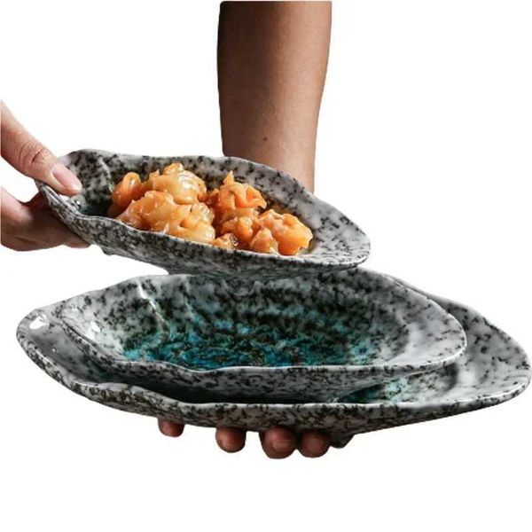 Oyster Shell Plates Creative Shell Shape Ceramic Tableware Sushi Dishes Sashimi Snacks Plate Japanese Restaurant Decoration Dish Y250208