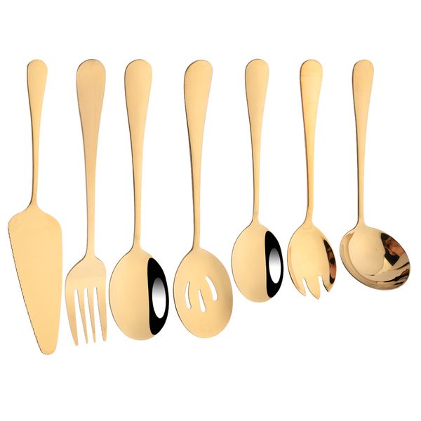 Dinnerware Sets 7Pcs Gold Stainless Steel Dinnerware Set Soup Spoon Colander Spoon Service Spoon Salad Fork Cake Spatula Kitchen Home Tablew
