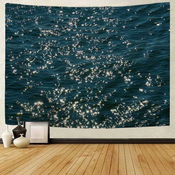 Sparkling sea tapestry landscape wall hanging cloth bedroom wall decoration room decoration outdoor picnic mat beach sheetsC250205