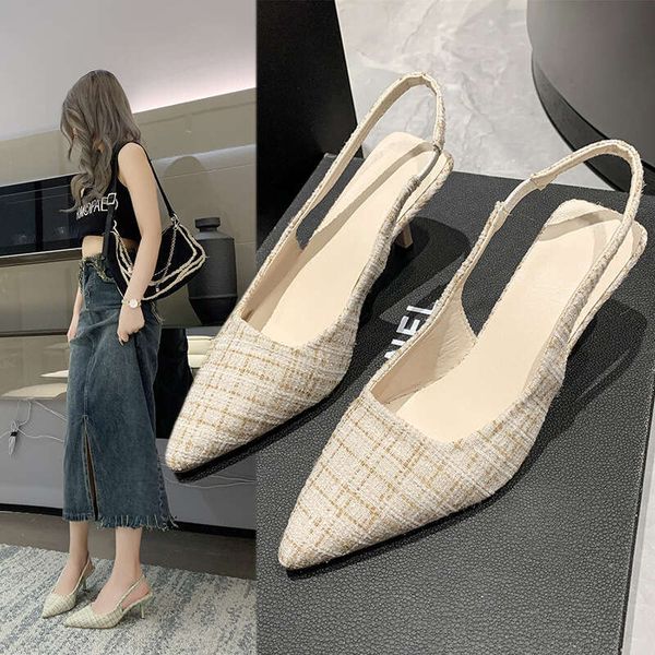 Sea Salt Blue Pointed High Heel Sandals for Women Back Hollow Half Headed Single Fashion Versatile Casual Shoes free shipping shoes