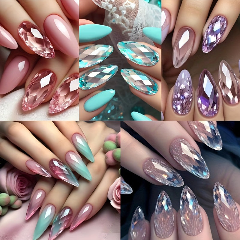 TEMU 120pcs Mixed Almond Shaped Nail Tips Set Withgradient Glossy Finish, Middle Length Cat With Jelly Glueand Nail File Included