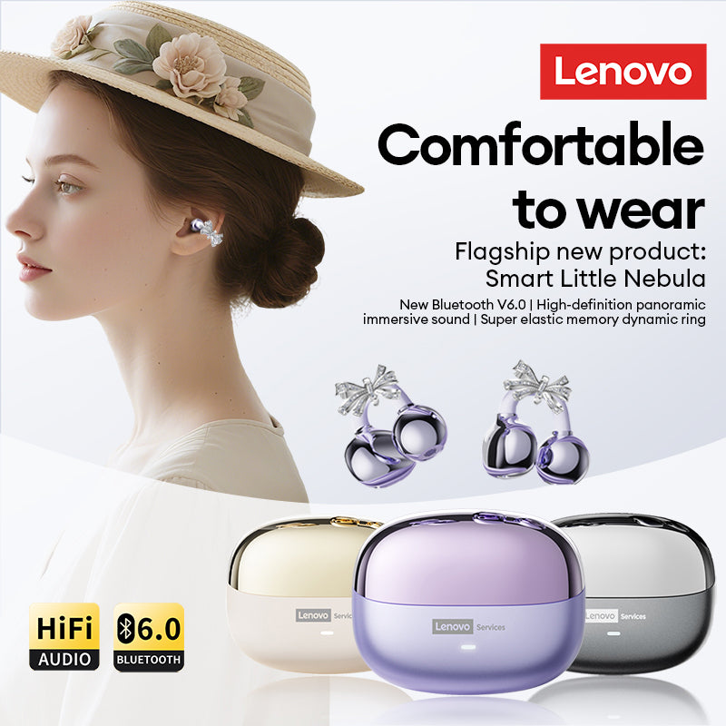 LenovoServices Wireless Fashion design Headphones Ear Clip Bluetooth 6.0 Headset Long Battery Life Sports Earphones HIFI Stereo IPX4 waterproof LE30