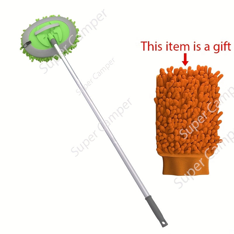 TEMU 47.5" Microfiber Car Wash Brush& Mop Set- Chenille Sponge Duster, Scratch-free Long Handle Kit For Cars, Trucks, Suvs, Rvs, Boats, Without