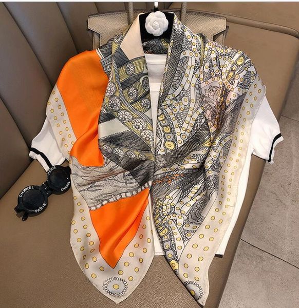 Scarves Vintage Silk Scarf Shawl Wraps Women&#039;s Large Square Sunscreen Cape Travel Party Accessories All Seasons High Quality