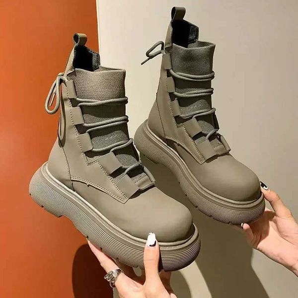 2024 Fashion Ankle Boots Wens Autumn Winter Elastic Knitting Short Boots Thick-soled Inner Increase Wens Motorcycle Botas Z241212