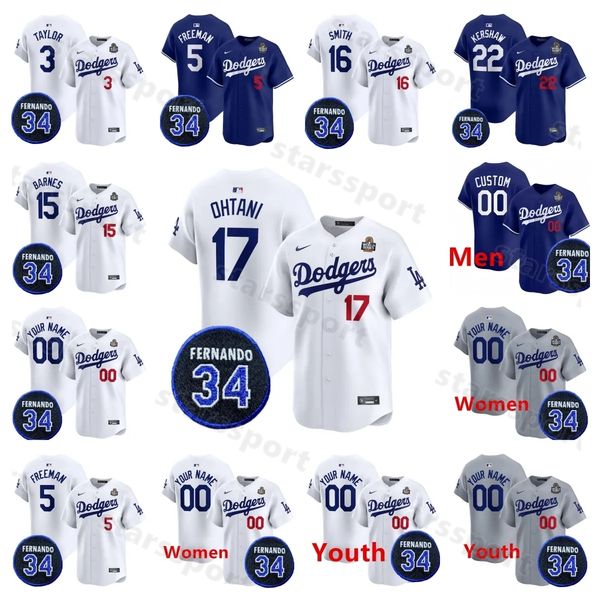 Dodgers Baseball World Series Jersey LA Shohei 17 Ohtani 34 Valenzuela Memorial Jerseys Mookie 50 Betts 5 Freeman Clayton 22 Gavin 9 Yoshino