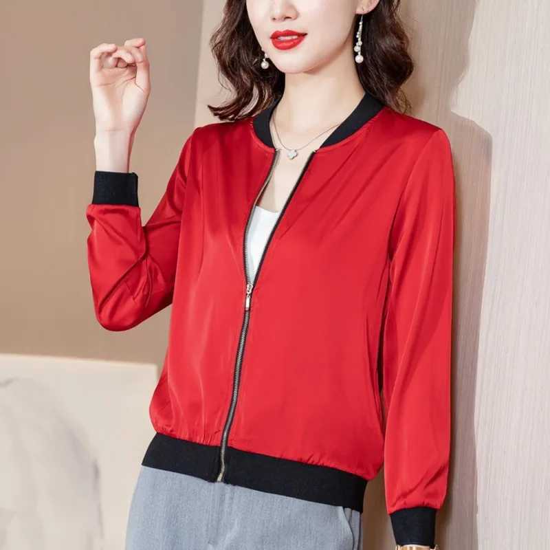 #5357 Black Gray Red Short Baseball Jacket Women Zipper Slim Thin Outerwear Sunscreen Womens Jackets And Coats Stand CollarX240920