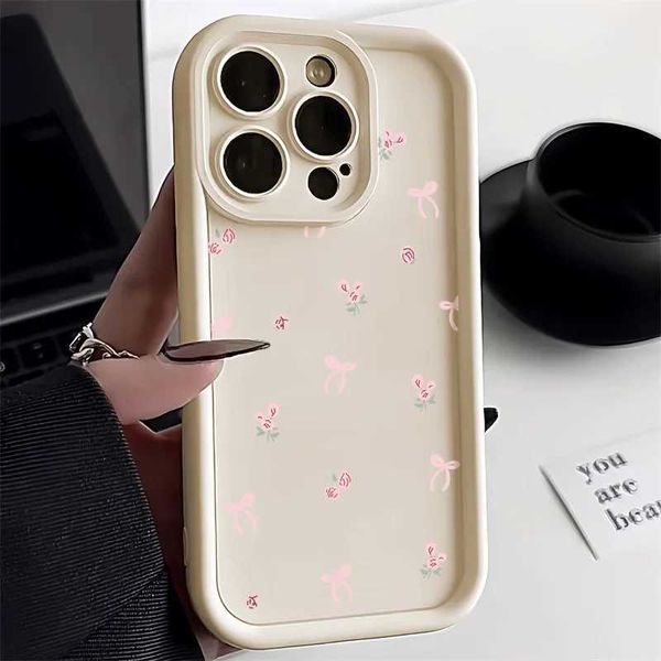 Korean Cute Pink Bowknot Silicone Phone Case For iPhone 15 14 13 16 12 11 Pro Max X XR Xs 7 8 SE 2 Candy Color Shockproof Cover Z240914