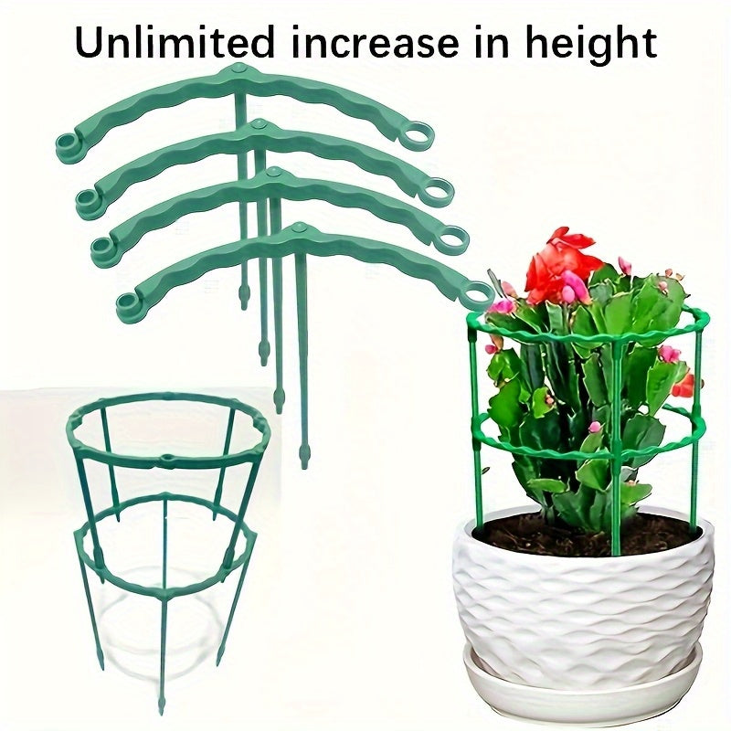 TEMU 8pcs Heavy-duty Adjustable Plastic Plant Support Cages With Sturdy Legs & Flexible Arches - Indoor-outdoor Garden Stakes For Tomatoes, , Beans,