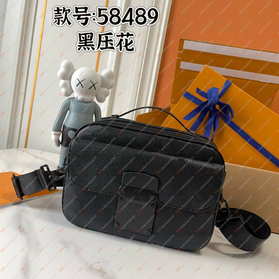 S-Lock Designer Men&#039;s Shoulder Bag Messenger Bag High Quality Black Embossed Leather Male Fashion Classic Handbag Crossbody Bag Multiple Colors