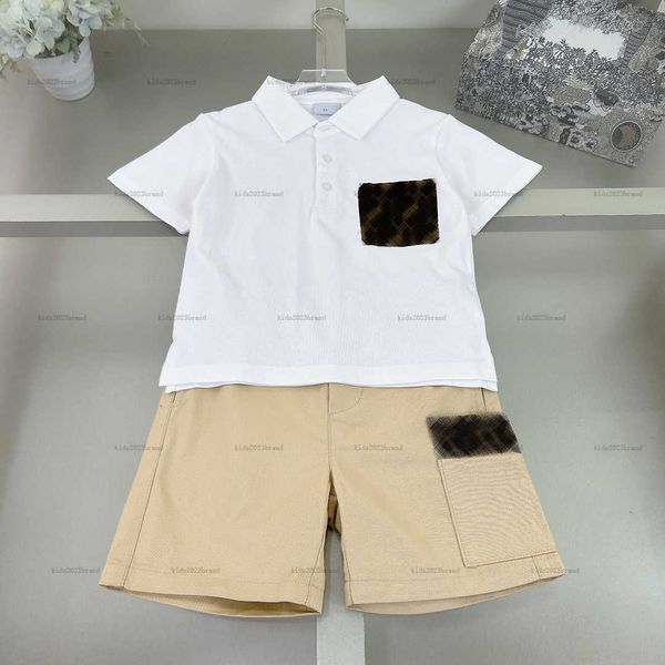 New baby T-shirt set Summer two-piece tracksuits kids designer clothes Brown pocket trim Short sleeved POLO shirt and shorts