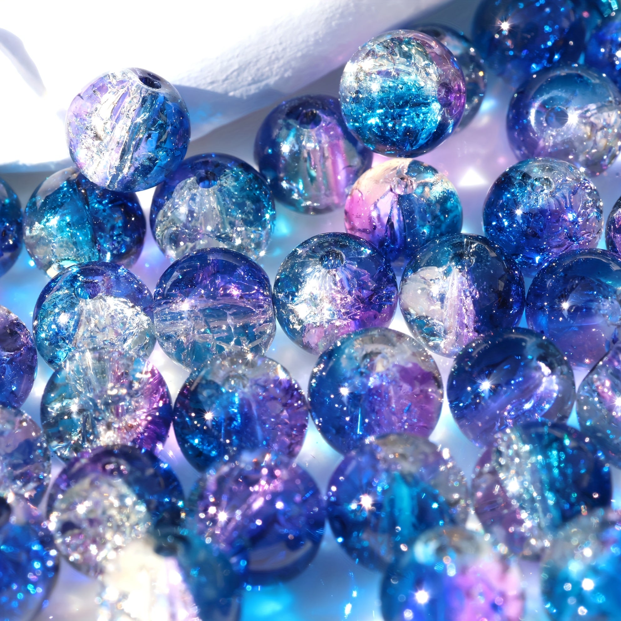 TEMU 50 Ocean-themed Snowflake Crack Glass Beads - Blue & Purple, 8mm, , Bracelets, Necklaces, Earrings, Keychains, And Phone Accessories, Jewelry