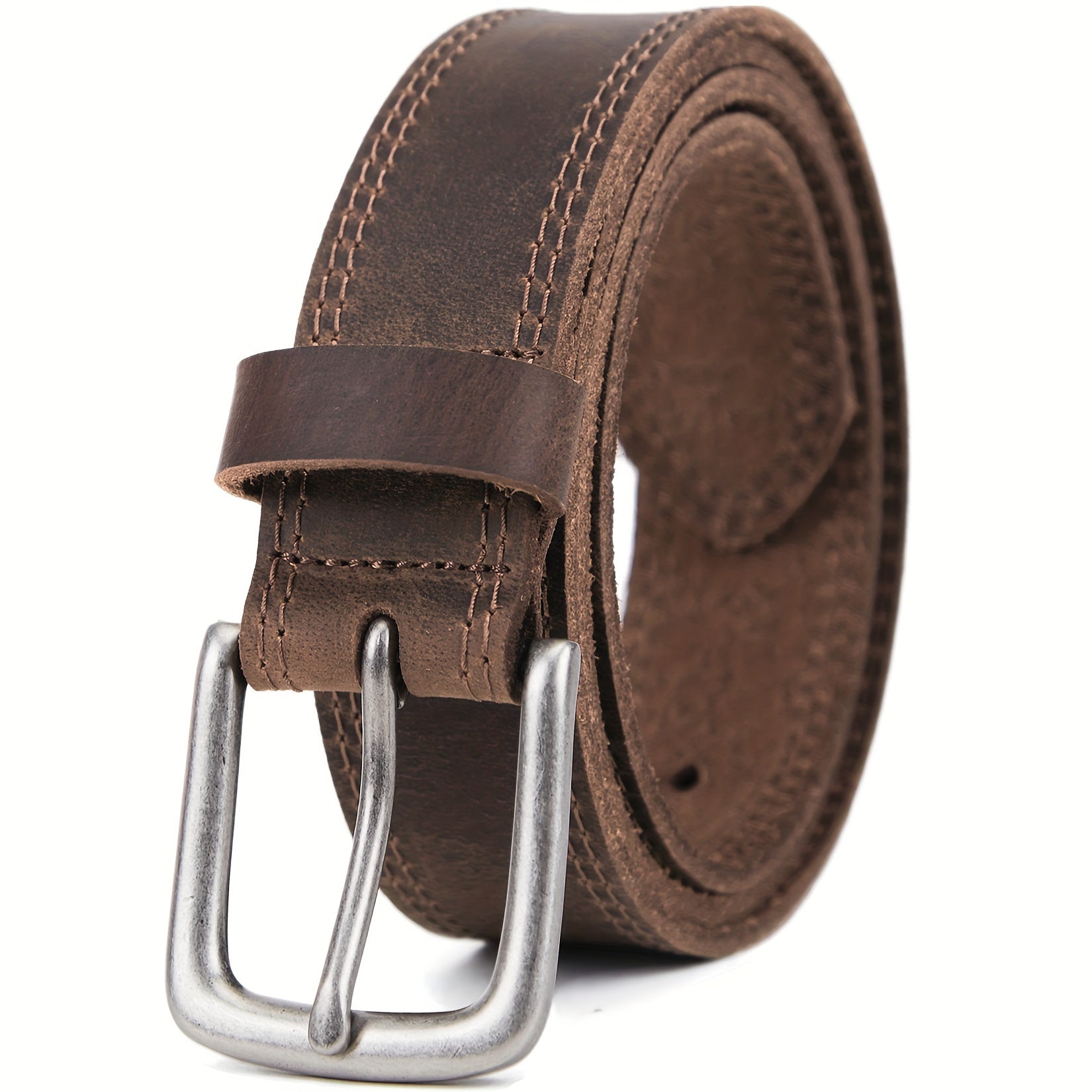 TEMU Men's Full Grain Leather Casual Jeans Belts, Handmade Men Leather Belt With Gift Box
