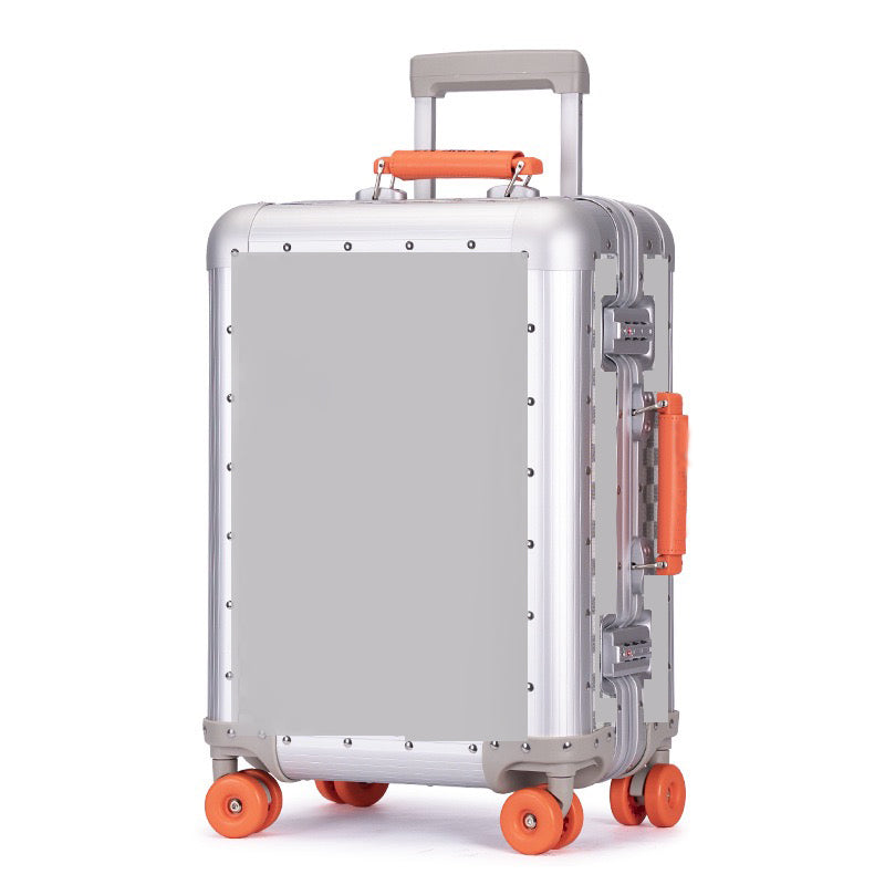 Travel suitcase All aluminum luggage case luxury 20 inch boarding case leather suitcase large capacity luggage case metal hard trolley ca