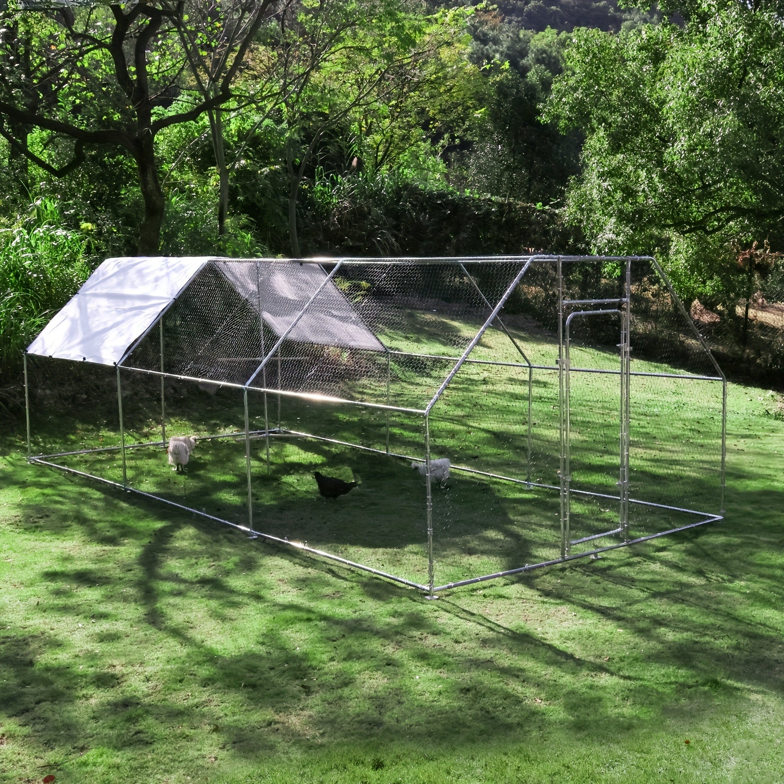 TEMU Chicken Coop Large Metal Chicken House-pen With Climbing Frame For 15 Chickens, Outdoor Walk-in Poultry Cage Flat Shape For Ducks, Rabbits, Dogs