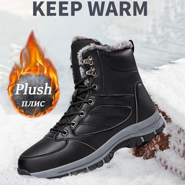 Winter boots mens outdoor waterproof and warm boots high-quality cotton shoes mens plush ankle boots anti skiing shoes 241118
