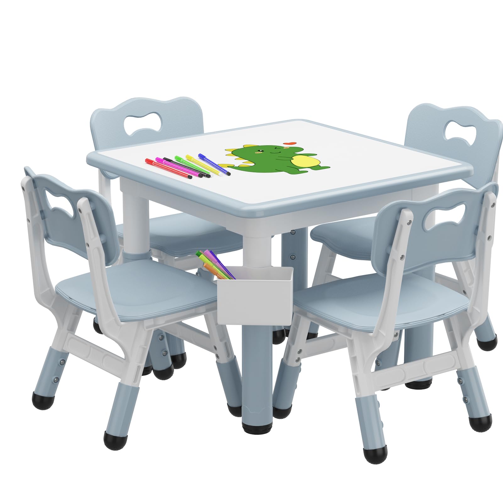 Garvee Adjustable Toddler Table & 4 Chairs Set with Graffiti Desktop, Storage, Watercolor Pens, Non-Slip Legs, for Home & Nursery