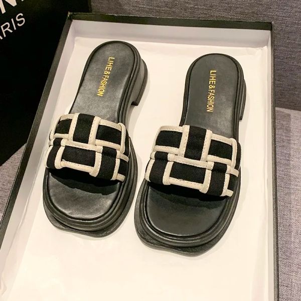 Beach Shoes Med Womans Slides Platform Fashion Sabot 2025 Soft Flat Summer Luxury Rome Basic Casual PU Leisure Z250121