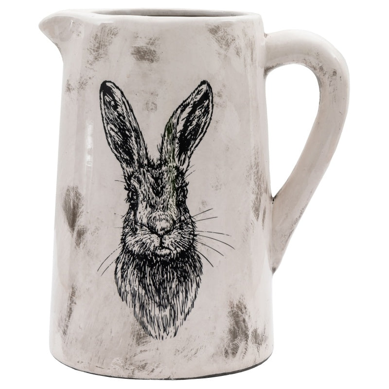 Hare Large Pitcher Vase - Distressed In White