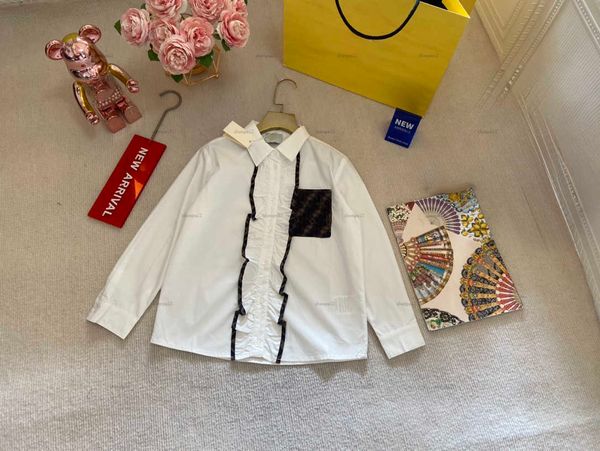 Luxury baby shirt Chest pocket decoration lapel shirt kids designer clothes child cardigan Ruffled lace girls boys Blouses