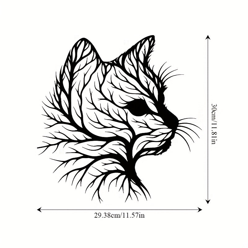TEMU Metal Tree Branches Cat Silhouette Wall Art - Black Metal Wall Decor With Intricate Branch Design, Classic Decor For Bedroom, Living Room,